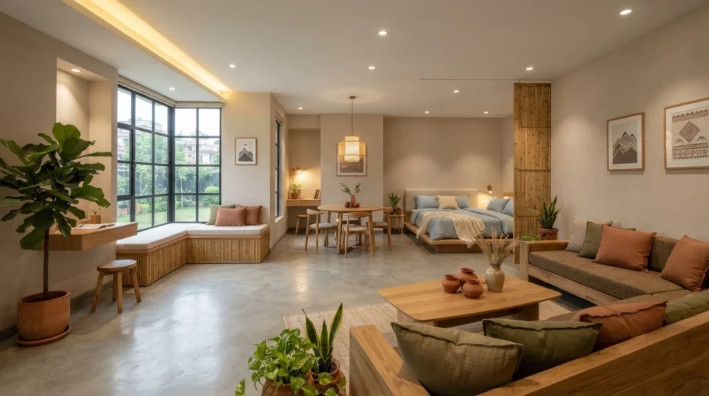 Modern Nepali home showing color psychology in interior design through a cohesive color palette.
